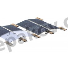 Racks for mounting east-west-oriented framed modules on flat roofs